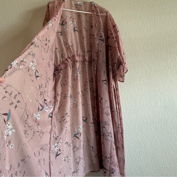 🆕 Blush Pink Floral Kimono Robe – Sheer Lightweight Chiffon Wrap with Belt NWOT - Picture 6 of 16